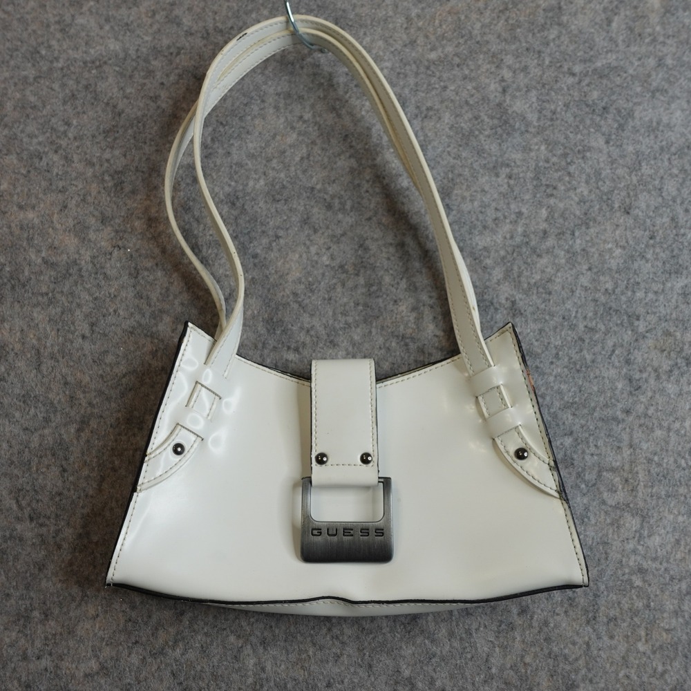 Vintage Y2K Guess Shoulder Bag Small White Patent Buckle Logo Bag‎ Indie Sleaze